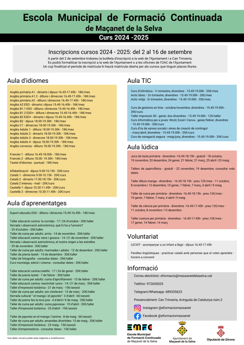 Inscripcions obertes a l'Escola Municipal de Formació Continuada