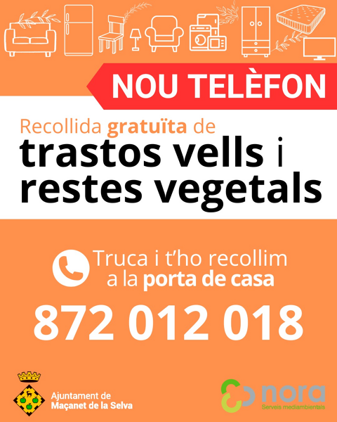 Nou telèfon de recollida porta porta de voluminosos i restes vegetals